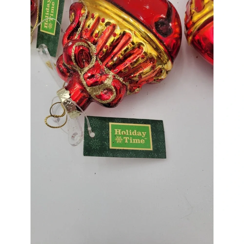 Set Of 11 Blown Glass‎ Ornaments Red And Gold Bell Shaped Christmas Ornaments